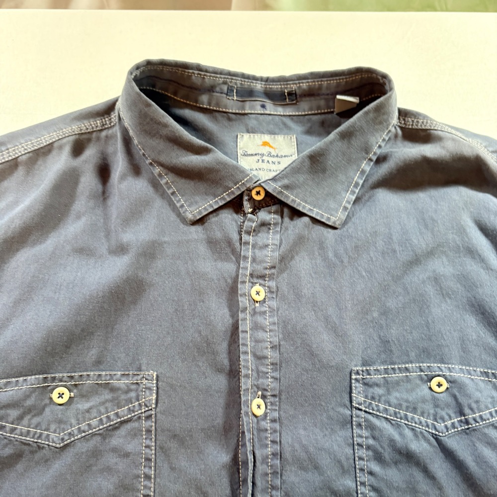 Tommy Bahama Button Down Shirt Men 2XT Blue Tencel Cotton Big & Tall Long Sleeve